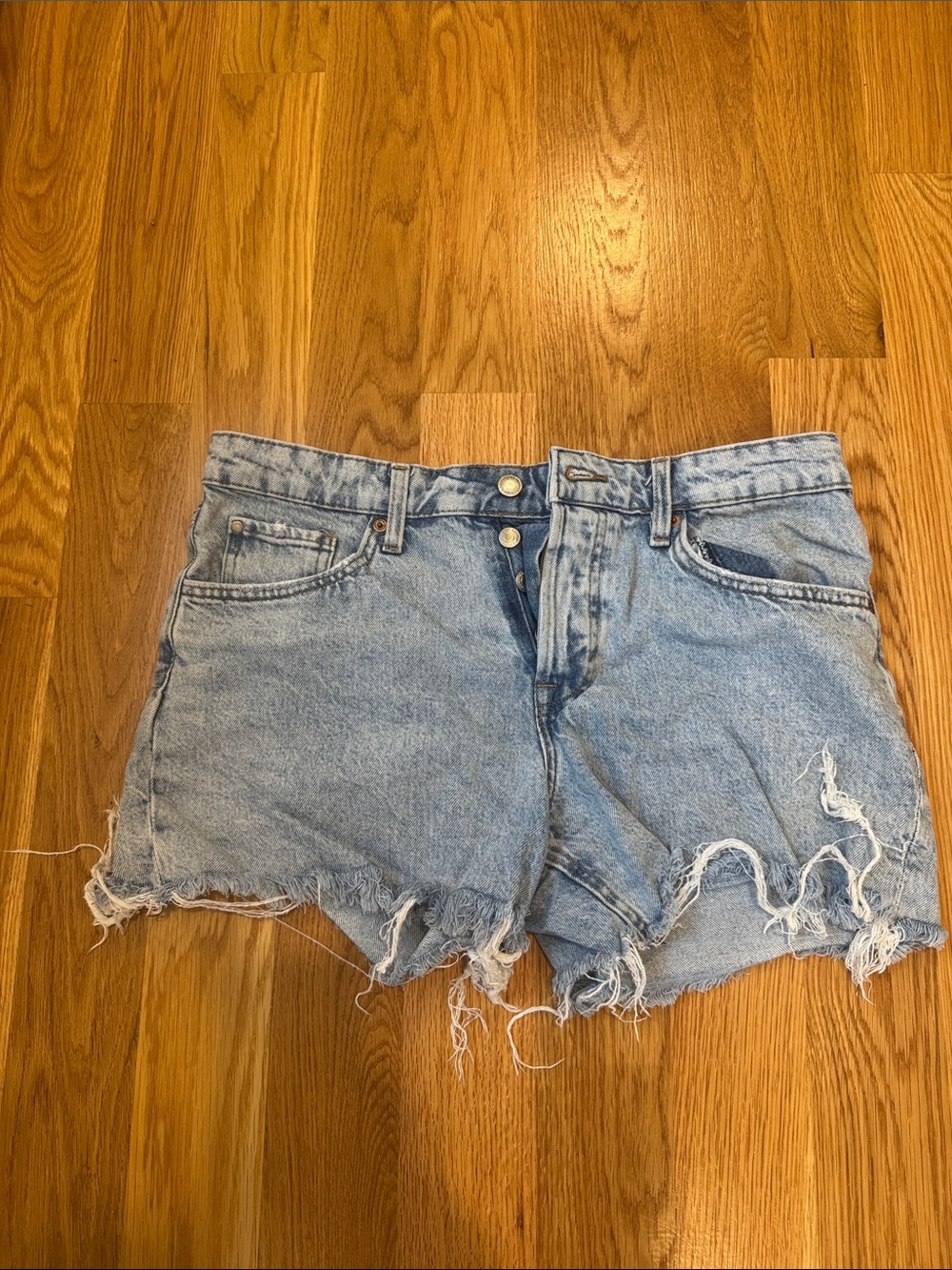 H&M Light Blue Distressed Denim Cutoff Shorts
